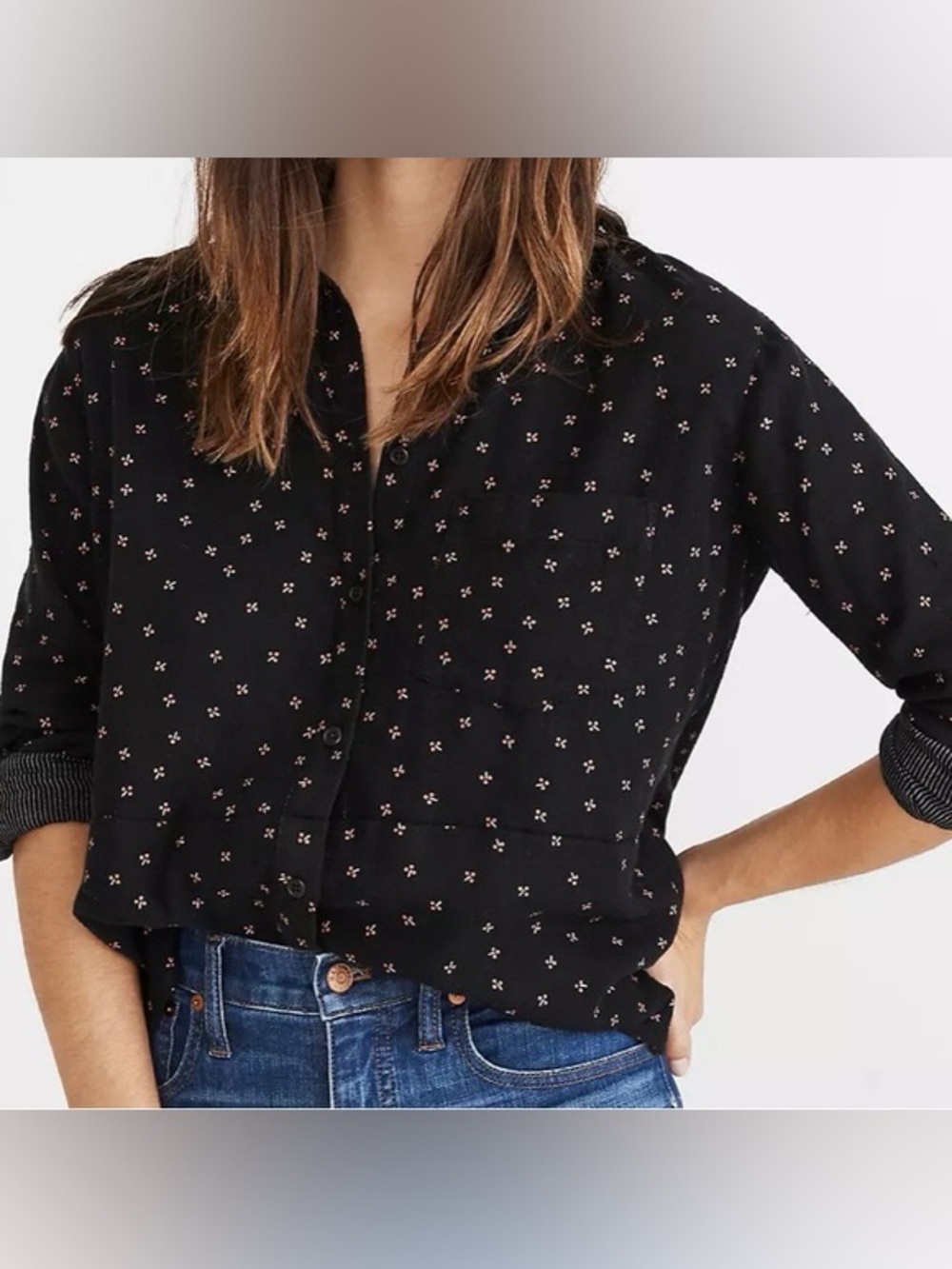Madewell Black Floral Button Down Shirt Long Sleeve Size M